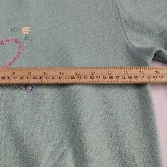 Vintage Bolo Spirit Sweatshirt flower hearts Embroidered Sz L Mint Green Women - Picture 6 of 12